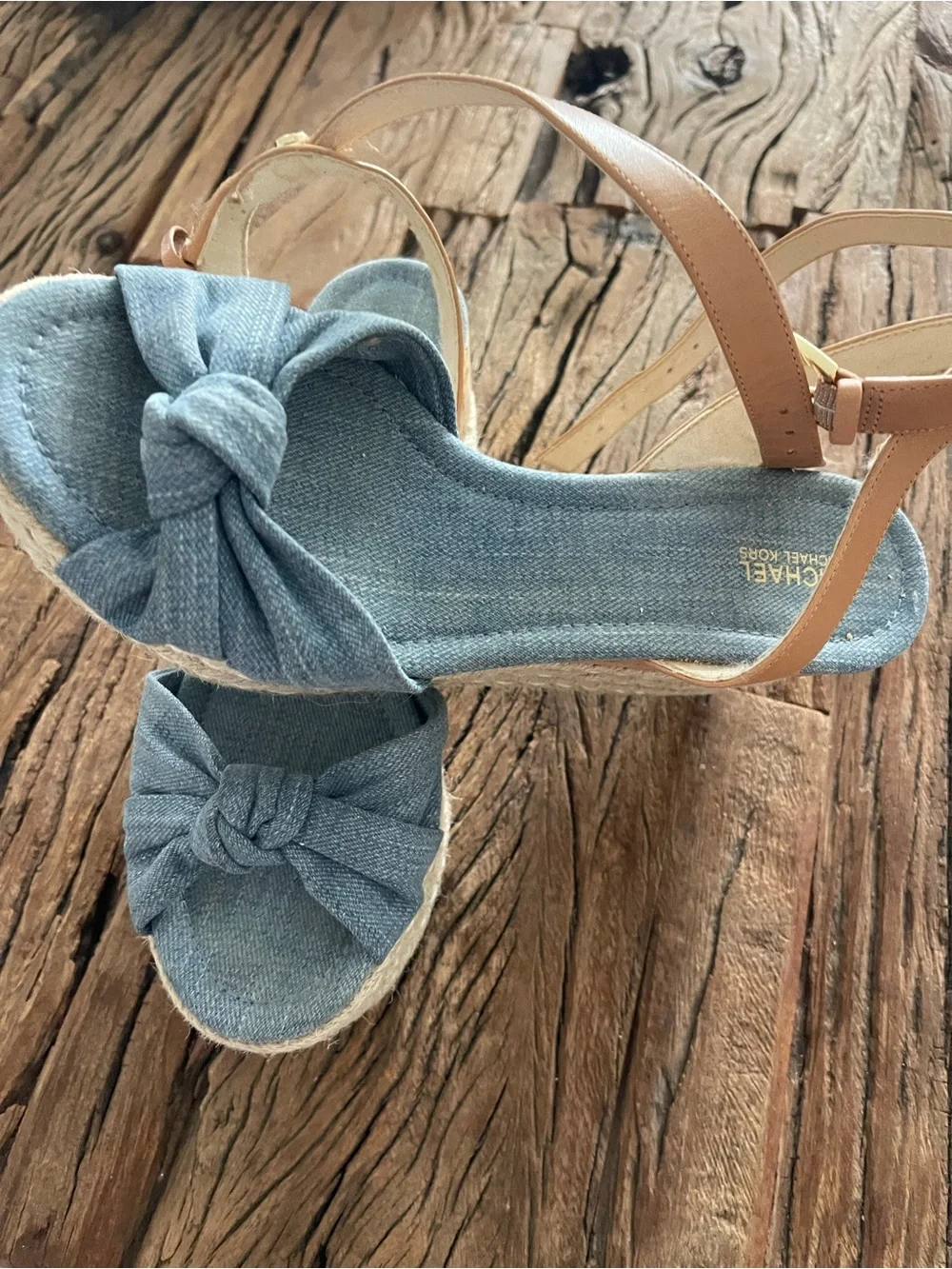 Denim Knot Espadrille Wedge Sandals - Blue